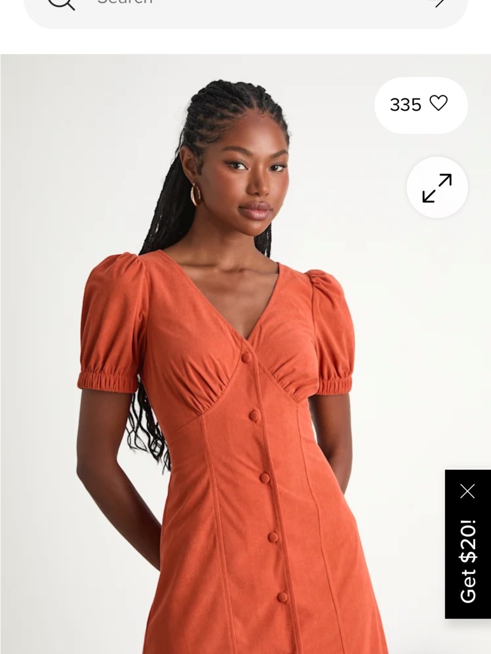 Lulu’s Adored Cutie Orange Corduroy Button-Front Mini Dress - Picture 2 of 6